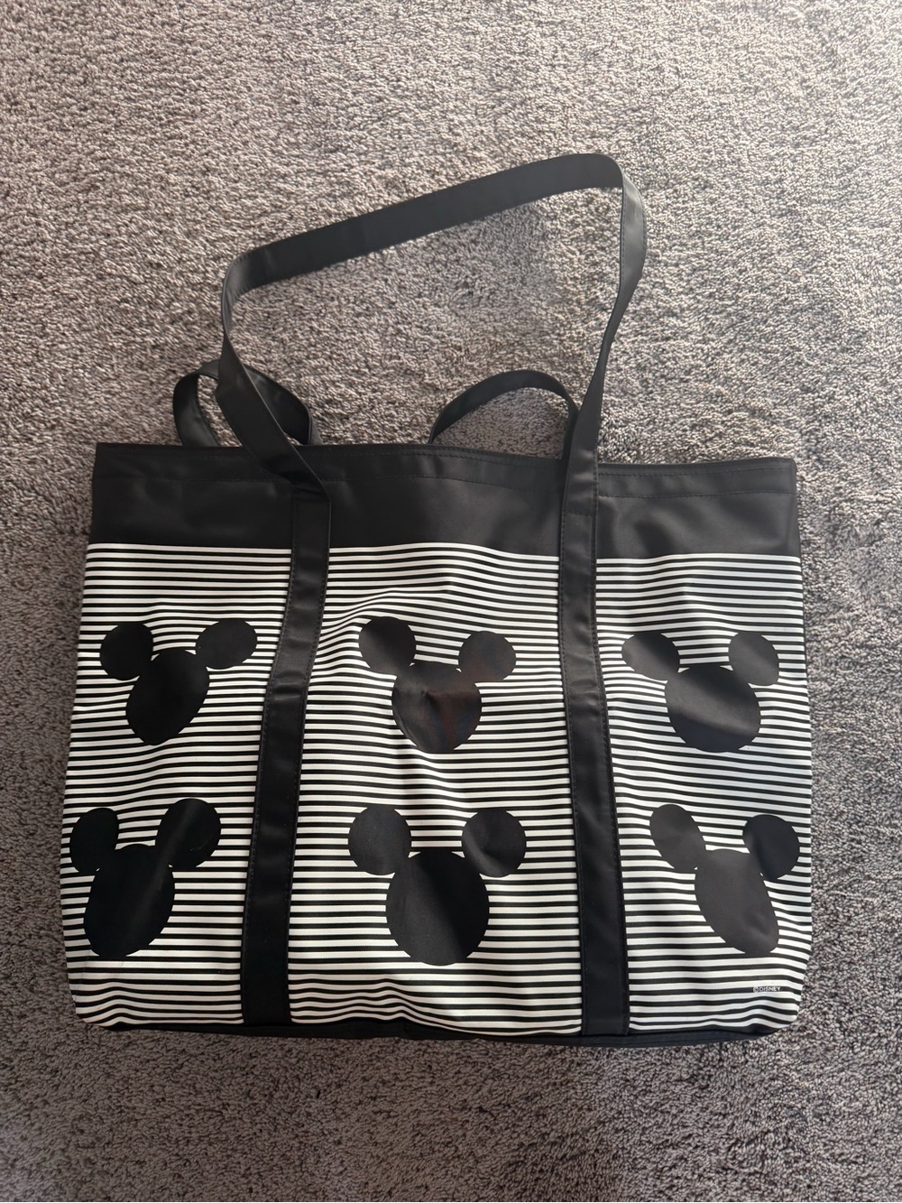Disney Black & White Striped Tote with Mickey Silhouettes